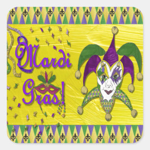 Jester Mask Mardi Gras Harlequin Fyrkantigt Klistermärke
