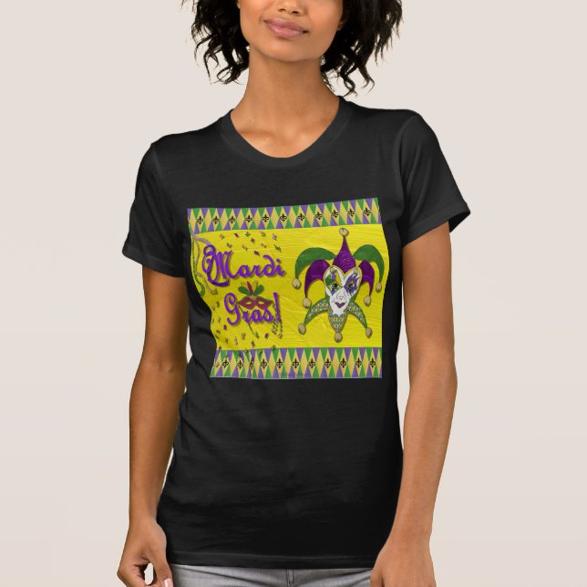Jester Mask Mardi Gras Harlequin T Shirt (Framsida)