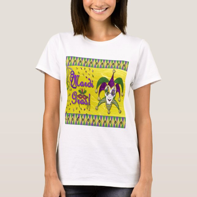 Jester Mask Mardi Gras Harlequin Tee Shirt (Framsida)