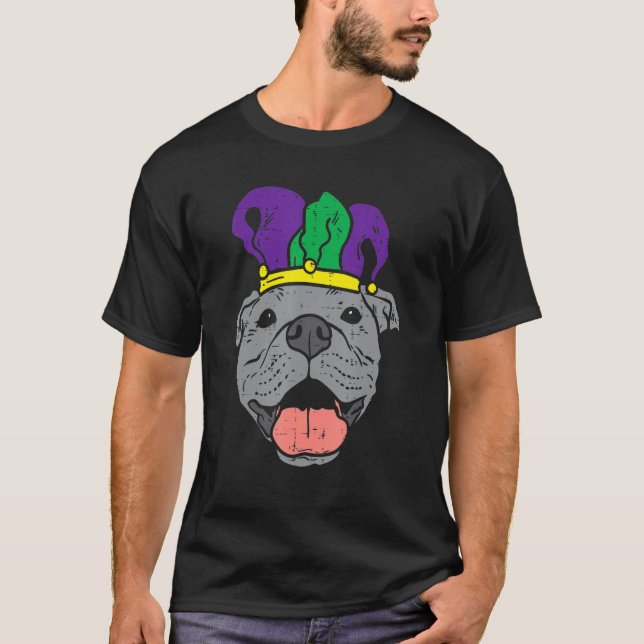 Jester Pitbull Ansikte Mardi Gras Pittie Hund Mana T Shirt (Framsida)