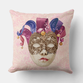 Jester Porcelain Mask med Rosett band och Klockor Kudde