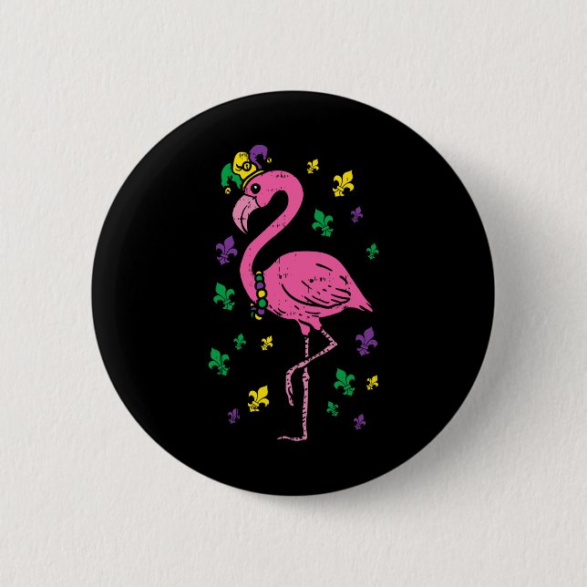 Jester Rosa Flamingo Bird Animal Cute Mardi Gras C Knapp (Framsida)