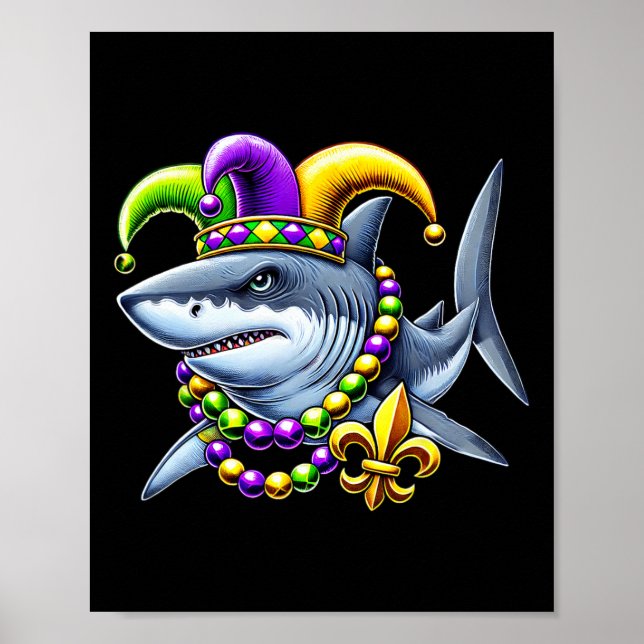 Jester Shark Pärlor Mardi Gras Carnival Animal Man Poster (Framsidan)