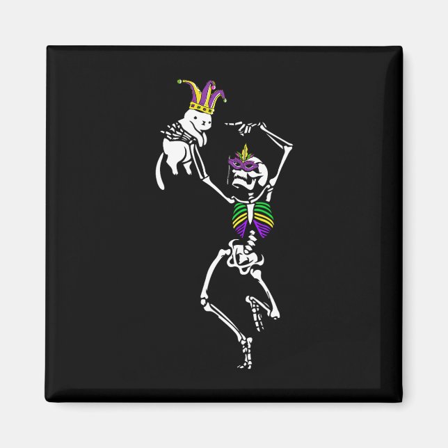 Jester Skeleton Dancing Cat Mardi Gras Mask Carniv Magnet (Framsidan)