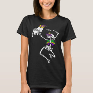 Jester Skeleton Dancing Cat Mardi Gras Mask Carniv T Shirt
