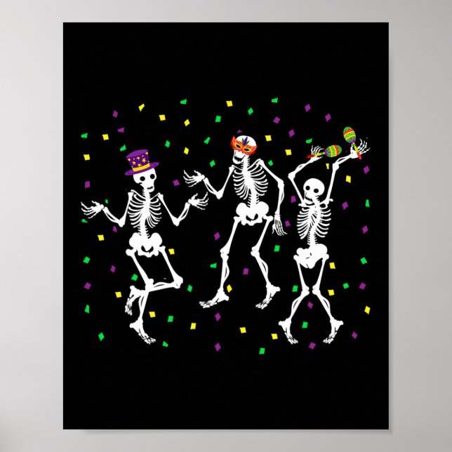 Jester Skeleton Dancing Mardi Gras Bones Carnival Poster (Framsidan)