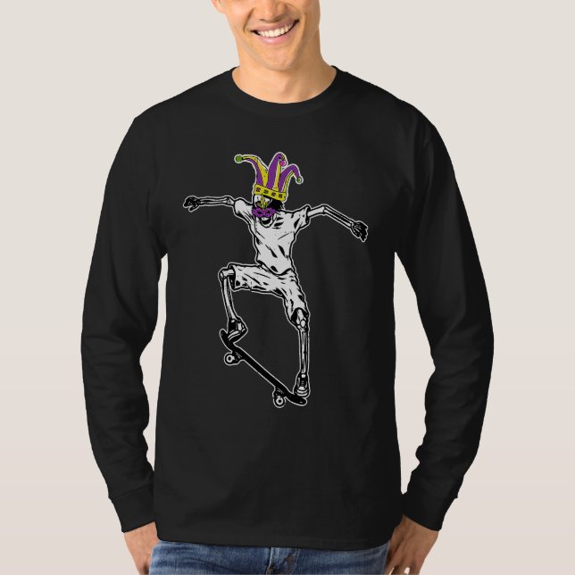 Jester Skeleton Skater Mardi Gras Mask Bones Skate T Shirt (Framsida)