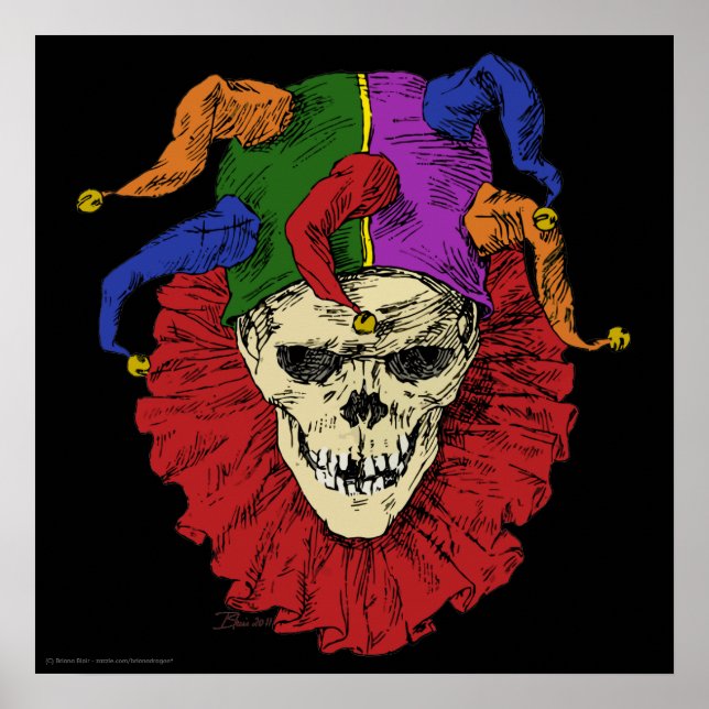 Jester Skull Scary Goth Mardi Gras Clown Poster (Framsidan)