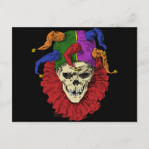 Jester Skull Scary Goth Mardi Gras Clown Vykort