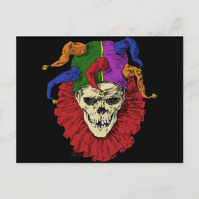 Jester Skull Scary Goth Mardi Gras Clown Vykort (Framsida)