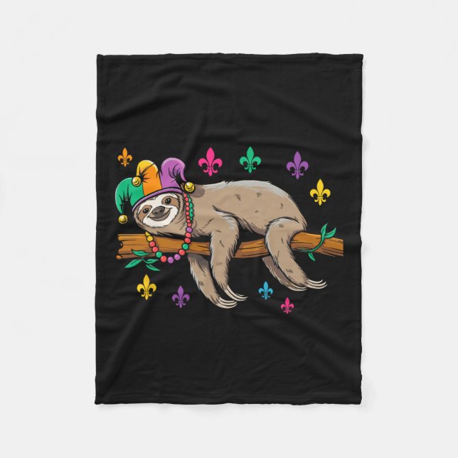 Jester Sloth Animal Cute Funny Mardi Gras Carnival Fleecefilt (Framsidan)