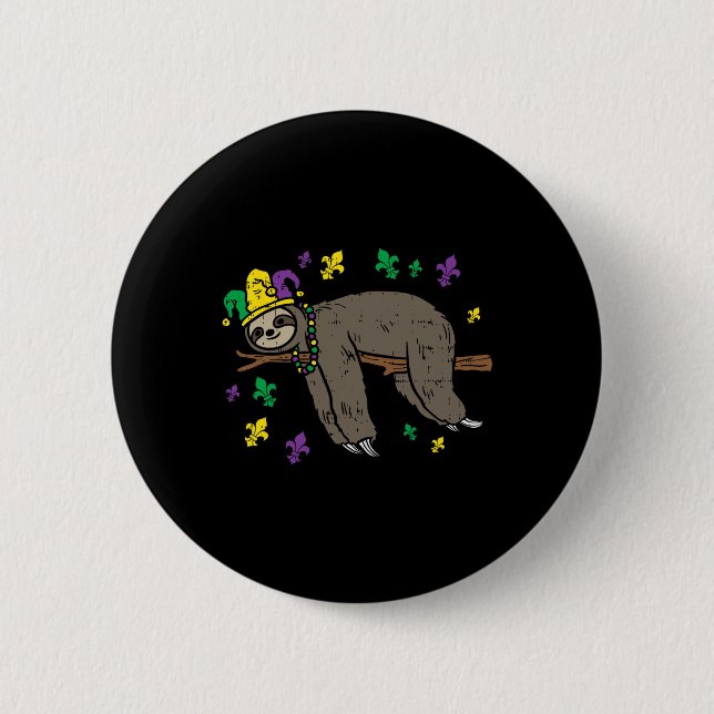 Jester Sloth Lazy Day Animal Cute Funny Mardi Gras Knapp (Framsida)
