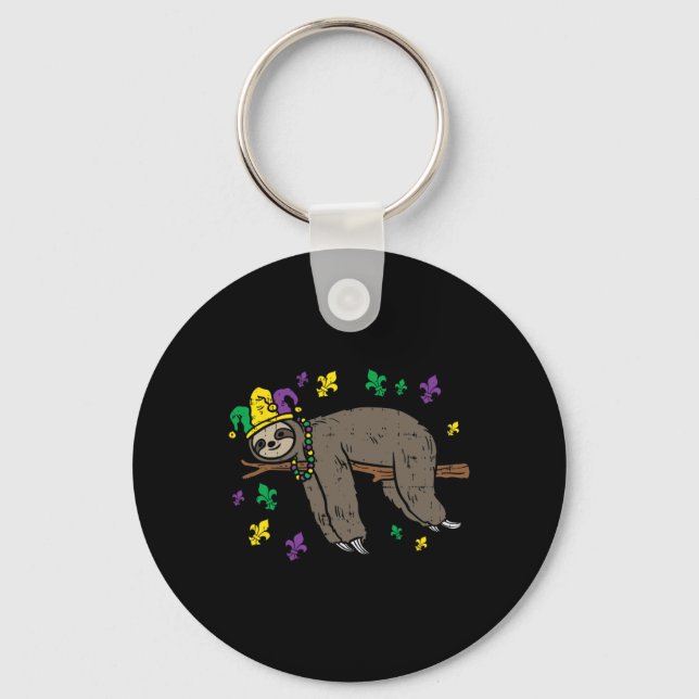 Jester Sloth Lazy Day Animal Cute Funny Mardi Gras Nyckelring (Framsida)