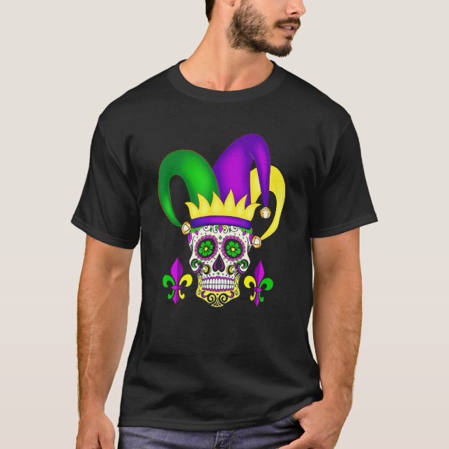 Jester Sugar Skull Mardi Gras Party Men Women Kids T Shirt (Framsida)