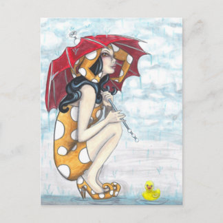 Jester with Parbrella + Rubber Ducky Art Postcard Vykort
