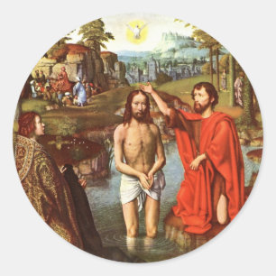 Jesu baptism, målad av herrar runt klistermärke