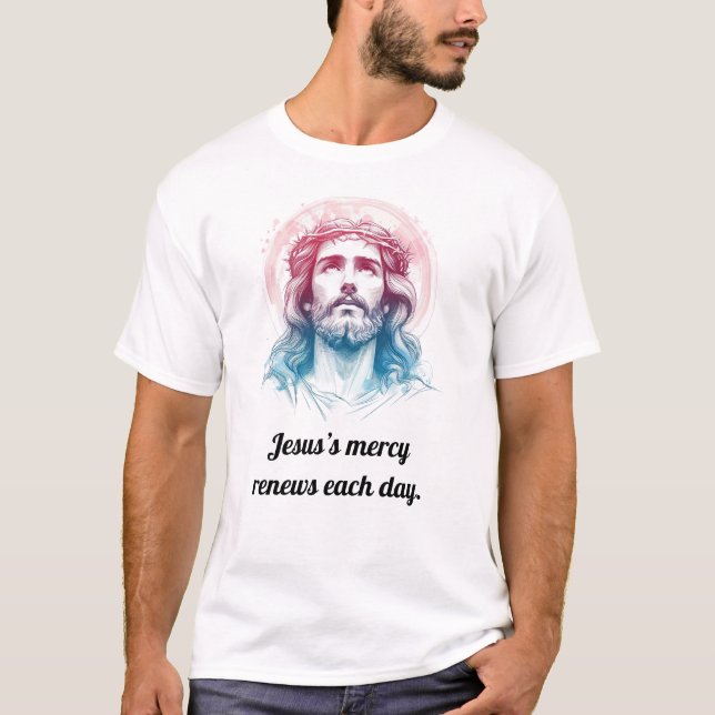 Jesu barmhärtighet förnyar varje dag färgstark lyx t shirt (Framsida)