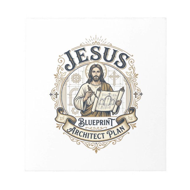 Jesu Blueprint Arkitekt Plan Jesus Blueprint Båge Anteckningsblock (Framsida)