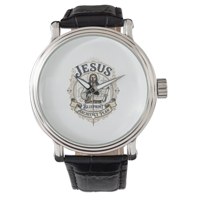Jesu Blueprint Arkitekt Plan Jesus Blueprint Båge Armbandsur (Framsida)