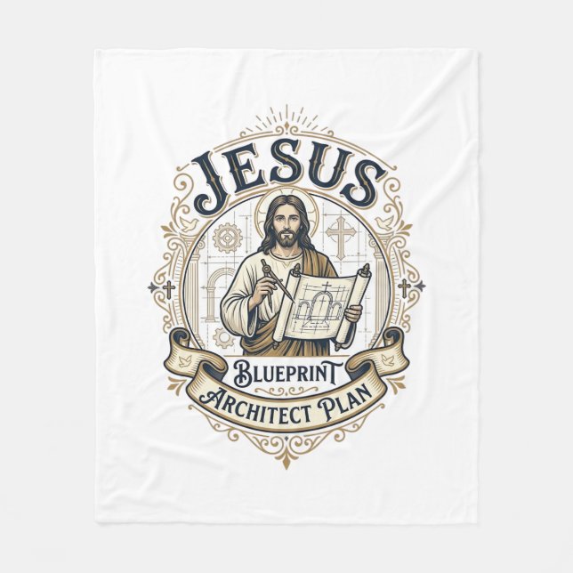 Jesu Blueprint Arkitekt Plan Jesus Blueprint Båge Fleecefilt (Framsidan)