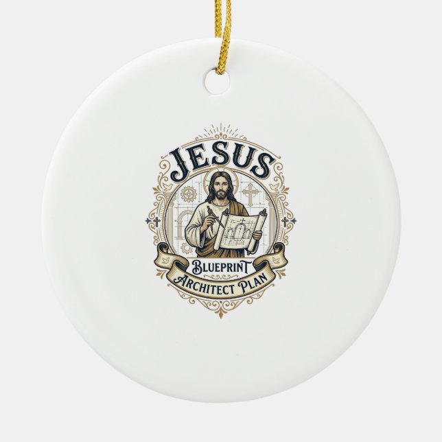 Jesu Blueprint Arkitekt Plan Jesus Blueprint Båge Julgransprydnad Keramik (Framsidan)