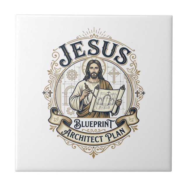 Jesu Blueprint Arkitekt Plan Jesus Blueprint Båge Kakelplatta (Framsidan)