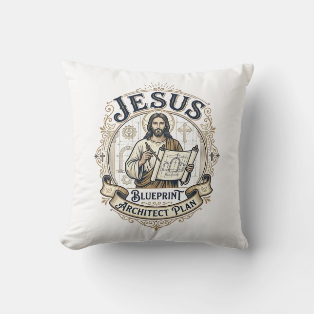 Jesu Blueprint Arkitekt Plan Jesus Blueprint Båge Kudde (Framsida)