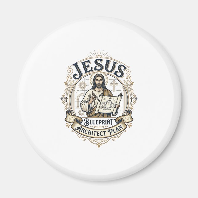 Jesu Blueprint Arkitekt Plan Jesus Blueprint Båge Magnet (Framsidan)