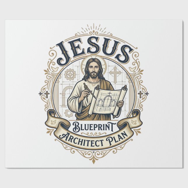 Jesu Blueprint Arkitekt Plan Jesus Blueprint Båge Presentpapper (Platt)