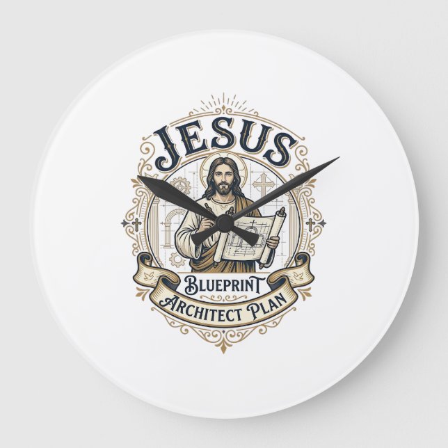 Jesu Blueprint Arkitekt Plan Jesus Blueprint Båge Stor Klocka (Framsida)