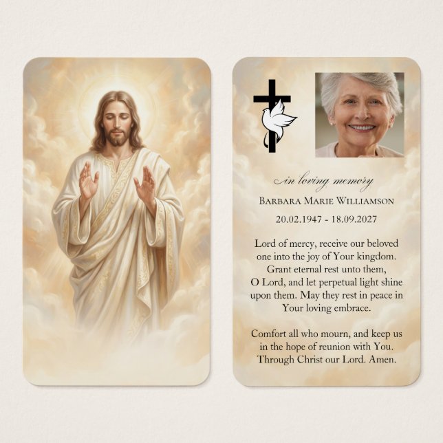 Jesu Bönkort för Begravning Visitkort (Framsida & baksida)