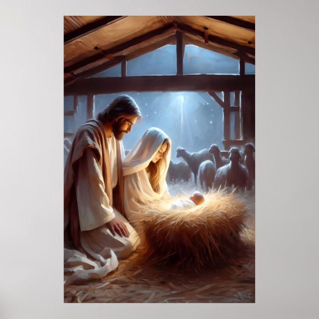 Jesu födelse Jesus är född Julkrubba Kristus Poster (Framsidan)