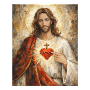 Jesu heliga hjärta förgylld ram målning impasto rö fototryck