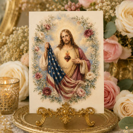 Jesu heliga hjärta med amerikansk flagga katolsk kort