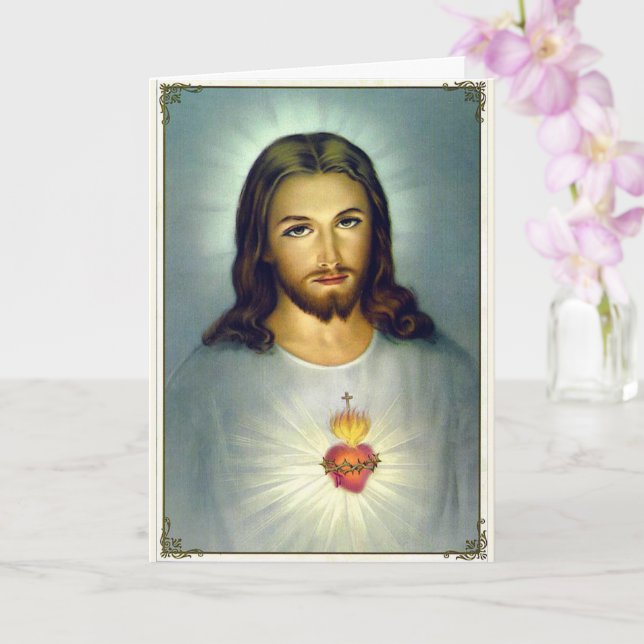 Jesu heliga hjärta traditionell katolsk pose kort (Orkide)