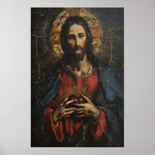 Jesu heliga hjärta vintagekonst målning poster
