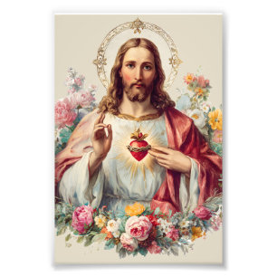 Jesu Heliga Hjärtas Kristna Traditionella Katolska Fototryck
