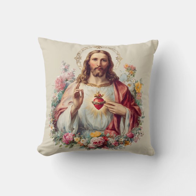 Jesu Heliga Hjärtas Kristna Traditionella Katolska Kudde (Framsida)