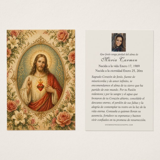 Jesu Heliga Hjärtas spanska begravningsbön Visitkort (Framsida & baksida)