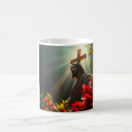 Jesu Kristi kaffemugg i trädgården