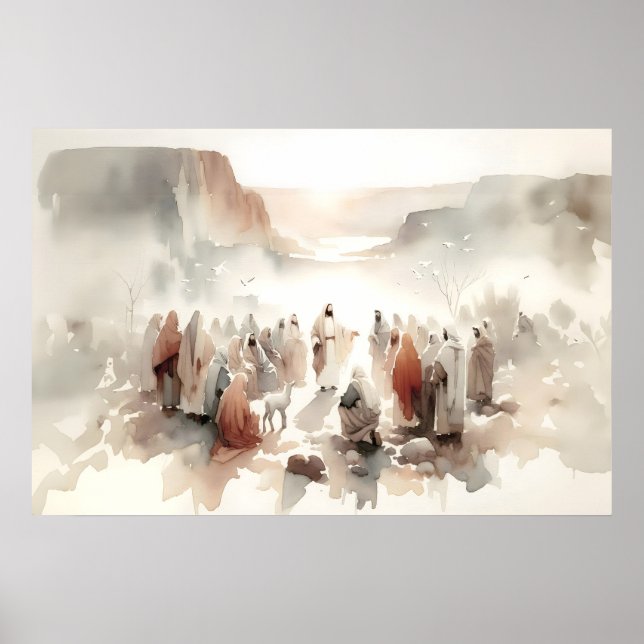 Jesu ministèrs vattenfärg Biblisk landskapsvy Poster (Framsidan)