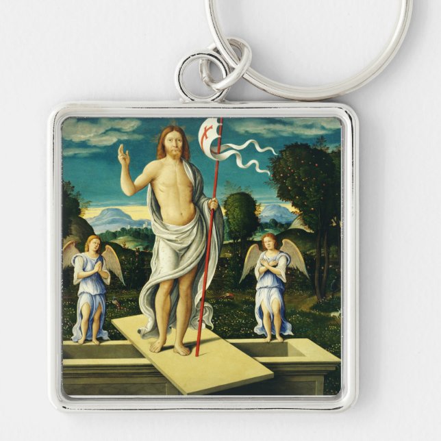 Jesu uppståndelse av Girolamo da Santacroc Fyrkantig Silverfärgad Nyckelring (Framsidan)