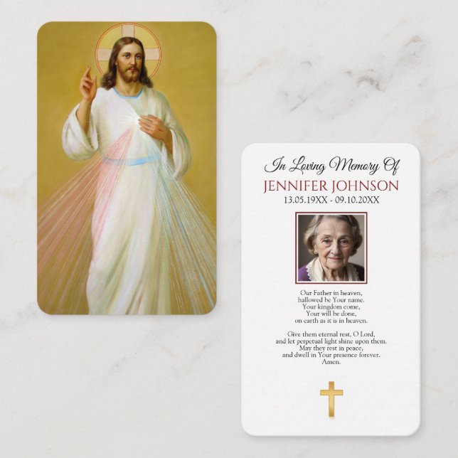 Jesu välsignelse Bönkort för Divine Mercy-minnesgu Visitkort (Fram/baksida)