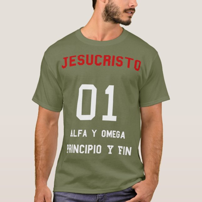 Jesucristo Alfa y Omega Principio y Fin spansk T Shirt (Framsida)