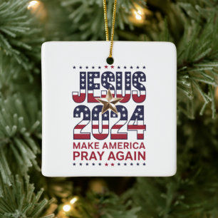 Jesus 2024 Få Amerika att Be Igen Julgransprydnad Keramik