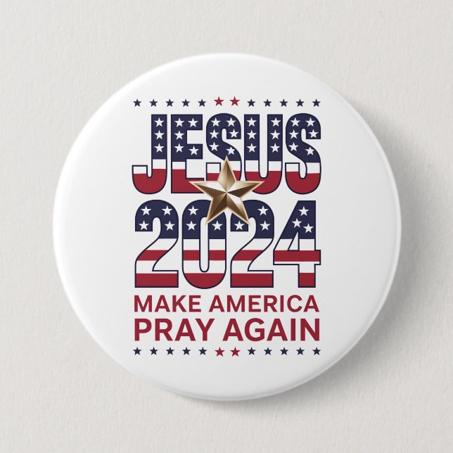 Jesus 2024 Låt Amerika Be Om Hjälp Igen Knapp (Framsida)
