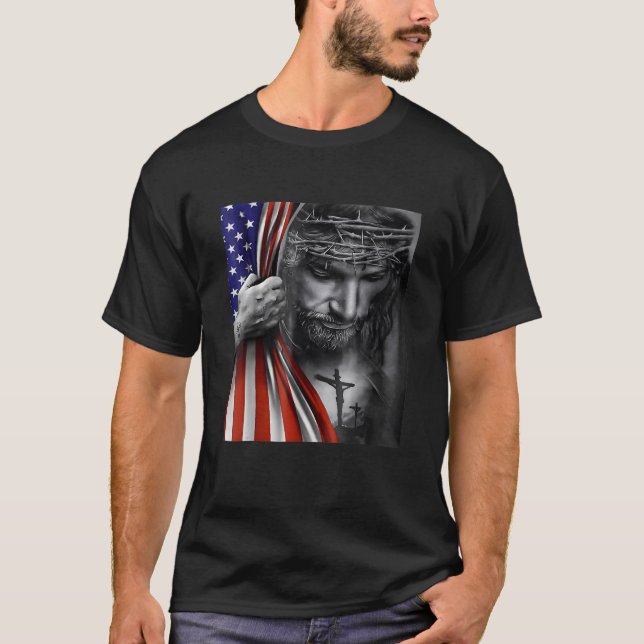 Jesus 4:e juli American Flagga Christian Faith Ch T Shirt (Framsida)