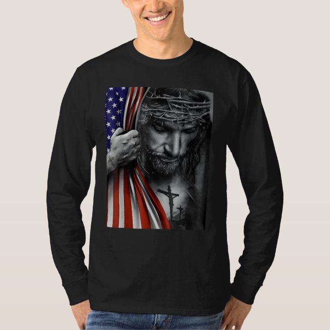 Jesus 4th of July American Flag Christian Faith Ch T Shirt (Framsida)