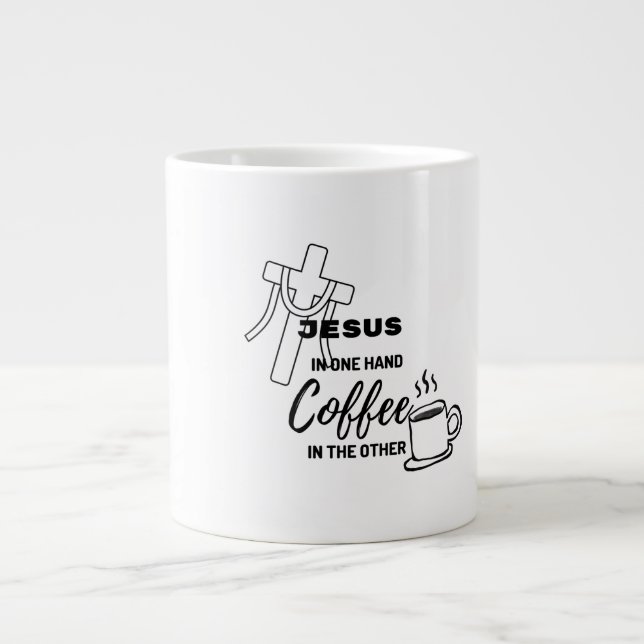 Jesus å ena sidan, kaffe å den andra jumbo mugg (Framsidan)