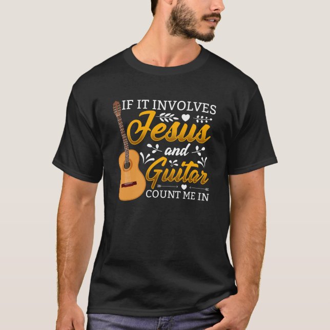 Jesus Acoustic Guitar Player Kristus Music Älskare T Shirt (Framsida)